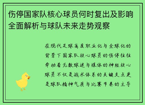 伤停国家队核心球员何时复出及影响全面解析与球队未来走势观察